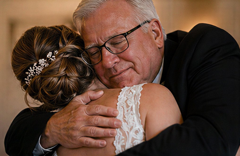 An emotional embrace between a bride and an older family member